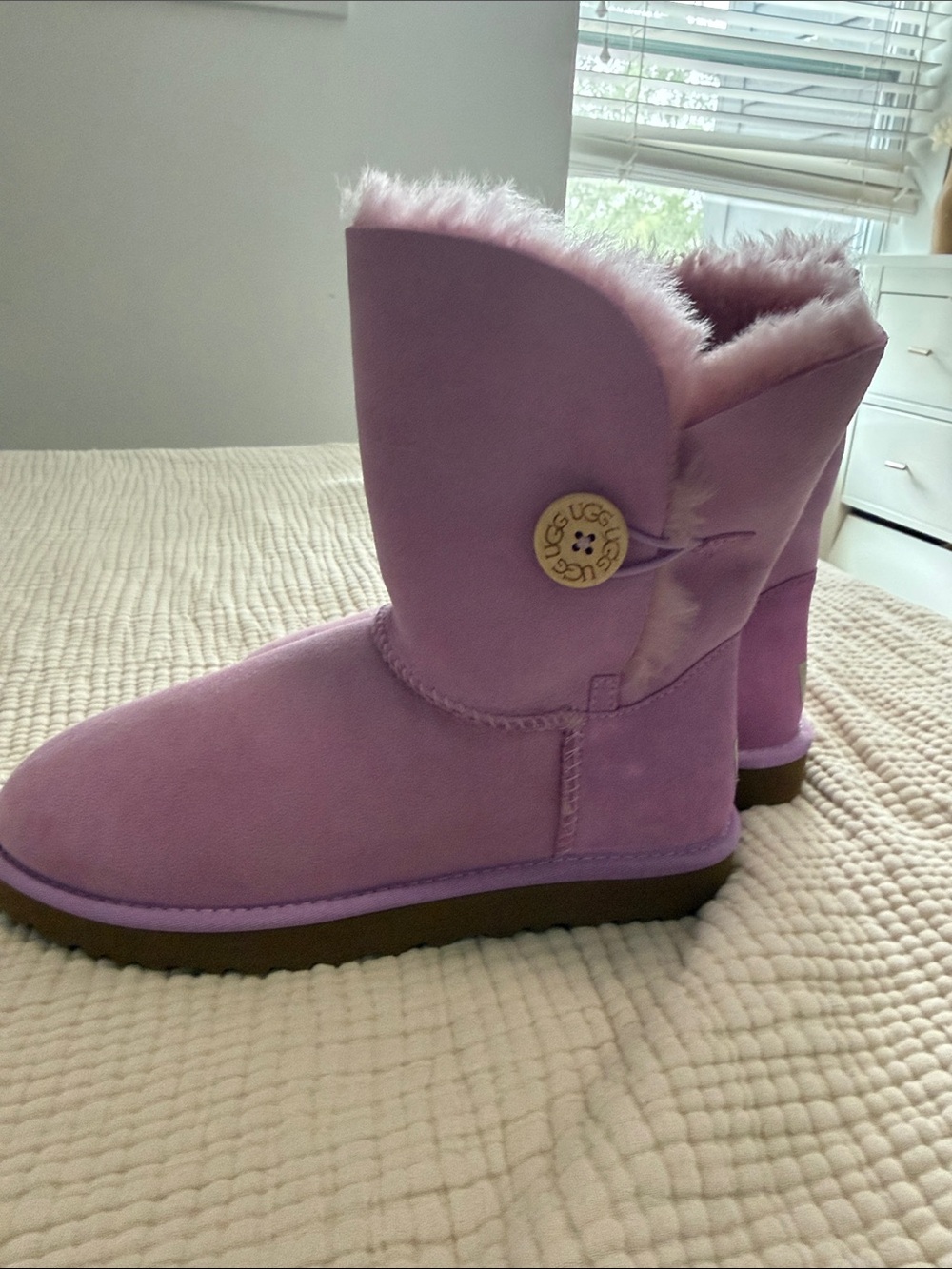UGG Lavender Suede Short Button Boots